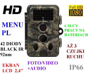 Profesjonalna Kamera (Foto-Pułapka) Zewnętrzna HD/FULL HD - Dzienno-Nocna + Zapis + Ekran LCD...