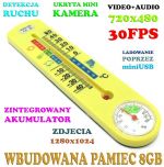 Szpiegowski Termometr (8GB), Nagrywający Obraz i Dźwięk + Detekcja Ruchu + Aparat Foto itd.