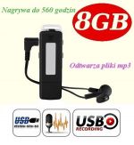 Mikro-Dyktafon/Rejestrator Dźwięku, Ukryty w Pendrive 8GB (pojemność 560h!) + Słuchawki + MP3..