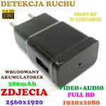Szpiegowski Zasilacz USB, Nagrywający Obraz FULL HD + Dźwięk (m.in. na ruch) + Pilot.