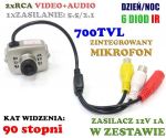 Mini-Kamera Przewodowa (dzienno-nocna), Kolorowa z Fonią + Montaż + Zasilacz Sieciowy.