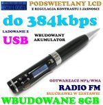 Dyktafon/Rejestrator Dźwięku Ukryty w Długopisie (poj. 8GB) + Radio FM + LCD + Słuchawki...