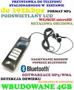 Profesjonalny Cyfr. Rejestrator Dźwięku (4GB) + Bluetooth + Zapis Rozmów Tel. + MP3 + VOX itd.