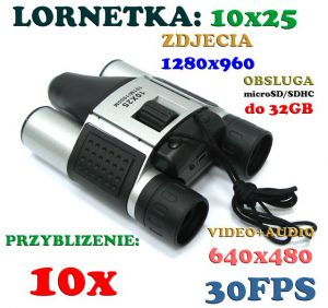 Szpiegowska Lornetka 10x25 + Zapis Audio/Video + Aparat Foto +  Akcesoria.